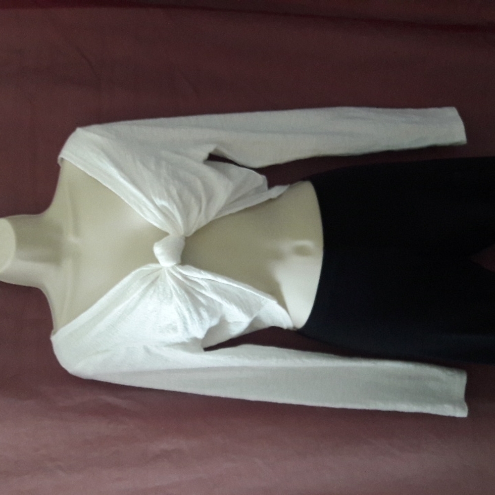 SHEIN Top Size Large Midrib Long Sleeves Knotted Front White